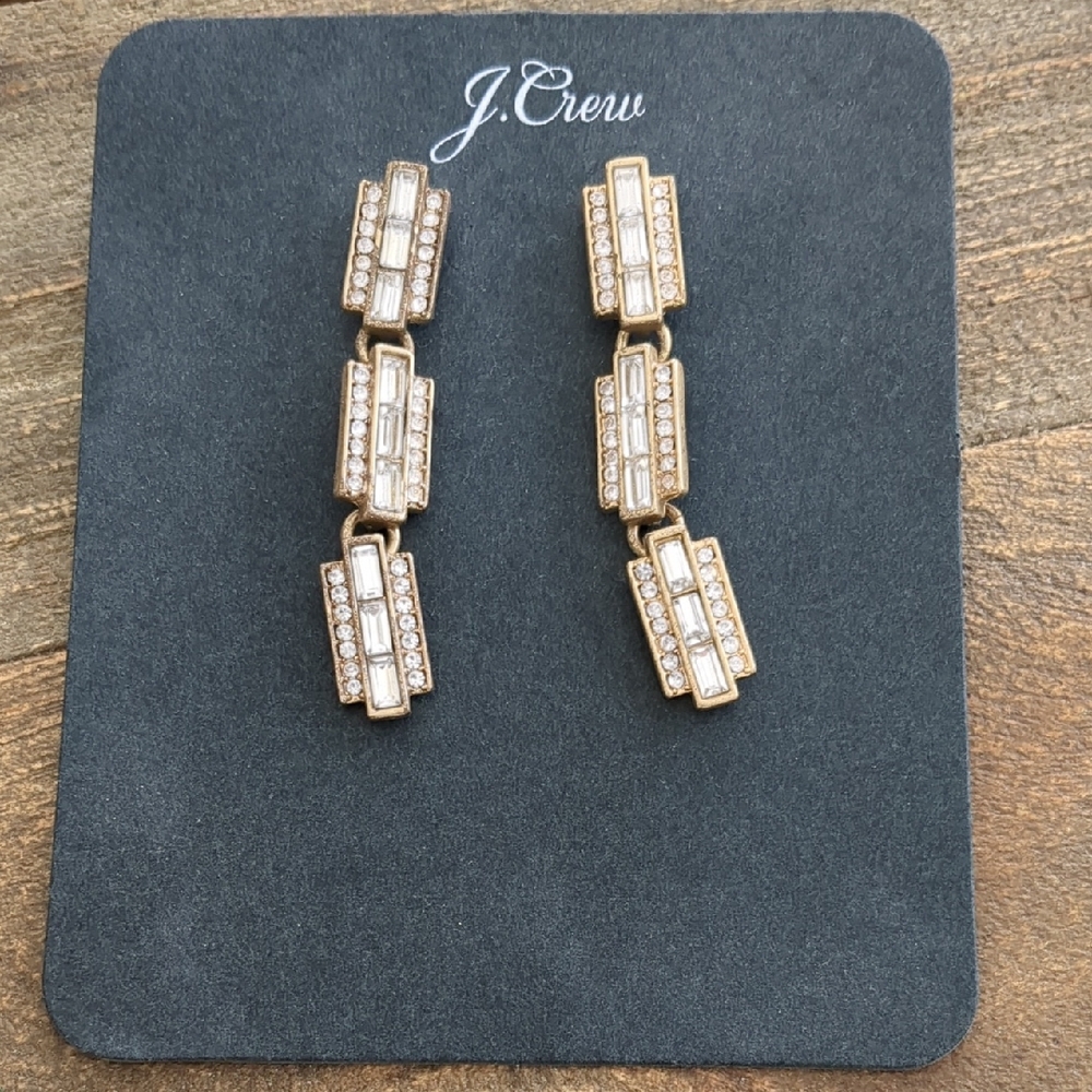 J. Crew Gold and Silver Art Deco Drop Earrings